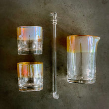 Load image into Gallery viewer, The Aristocrat Cocktail Set - alined in a grid. Two rocks glasses, one cocktail spoon, and one mixing glass.
