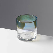 Load image into Gallery viewer, Cocktail glass with blue / teal color stripe against a contrasting gray background.