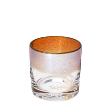 Load image into Gallery viewer, The Aristocrat cocktail glass with transparent amber / orange color stripe and metallic reflection.