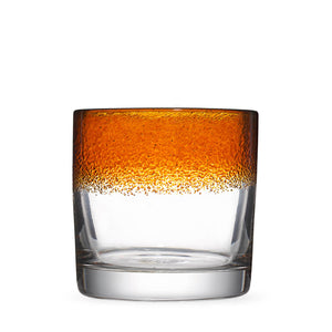 The Aristocrat rocks glass with transparent amber / orange color stripe.