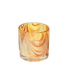 Load image into Gallery viewer, Oak Grain style Oak Grain style cocktail glass with amber and tan swirls, reflected light source. 