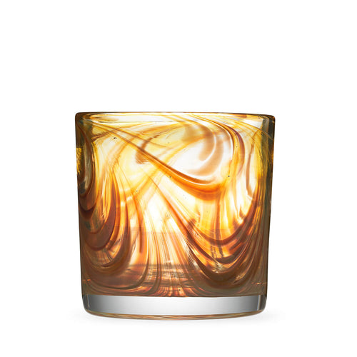 Oak Grain style Rocks Glass with amber and tan swirls.