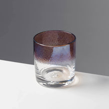 Load image into Gallery viewer, The Royal cocktail glass with purple color stripe against a contrasting gray background.
