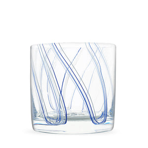 Rocks Glass with fine blue & white lines. 